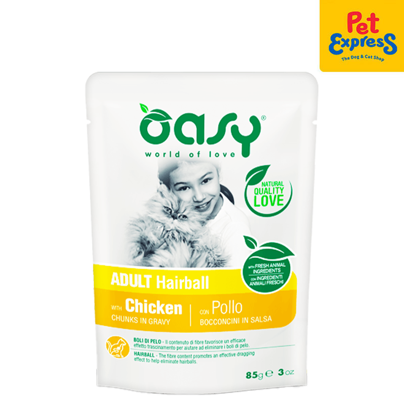 Oasy Chunks in Gravy Adult Hairball Chicken Wet Cat Food 85g (16 pouches)