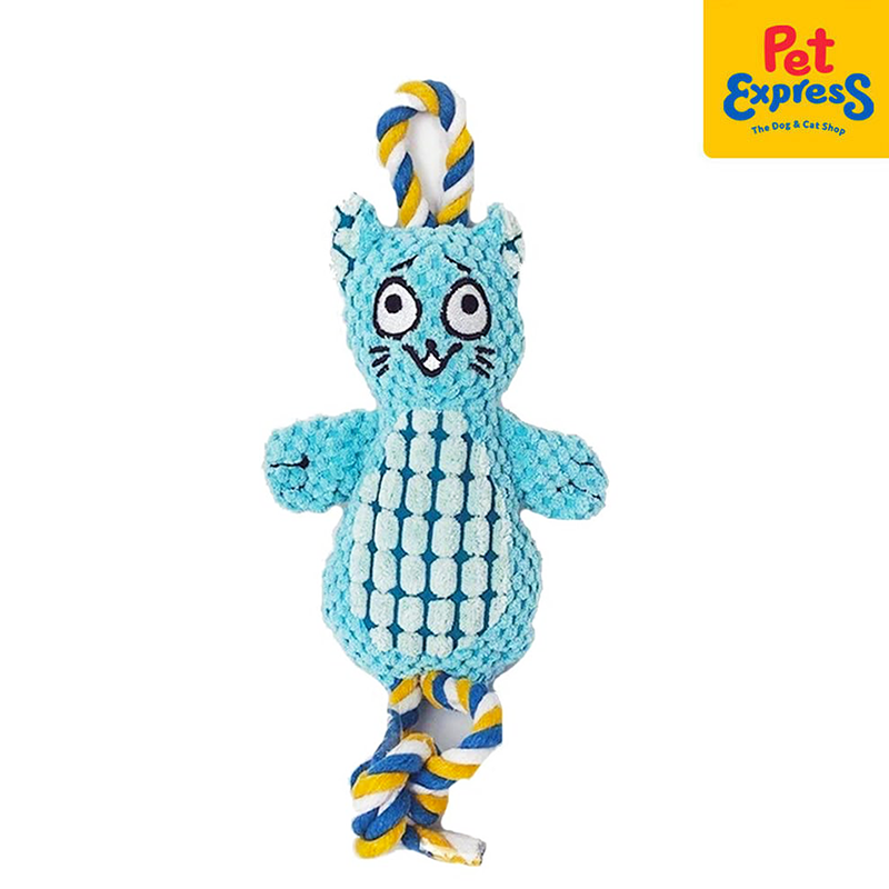 Approved Plush Blue Cat with Rope Dog Toy Pet Express