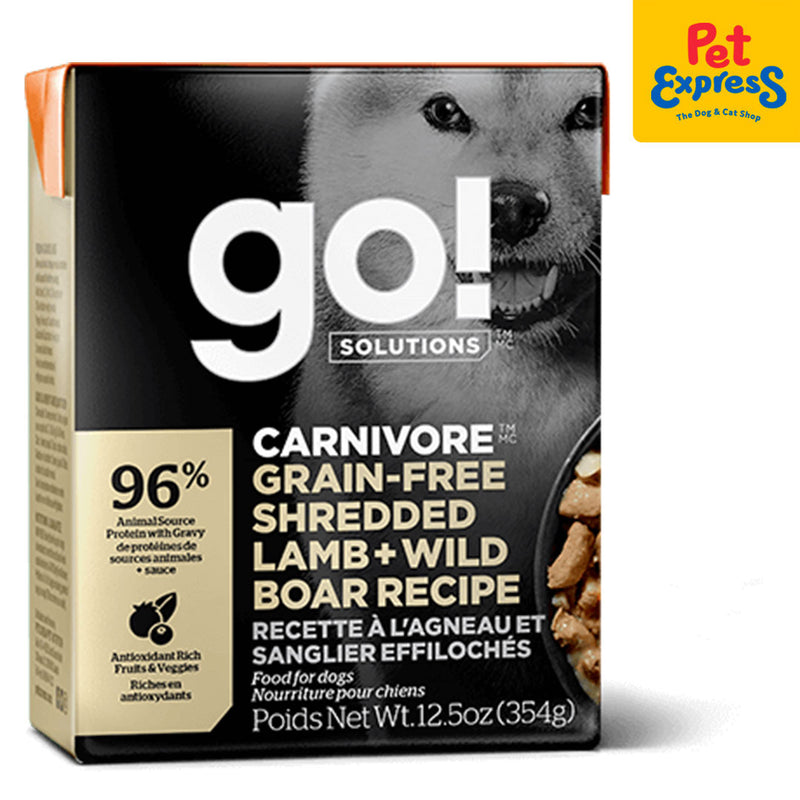 Go! Solutions Carnivore Grain Free Shredded Lamb and Wild Boar Wet Dog Food 354g
