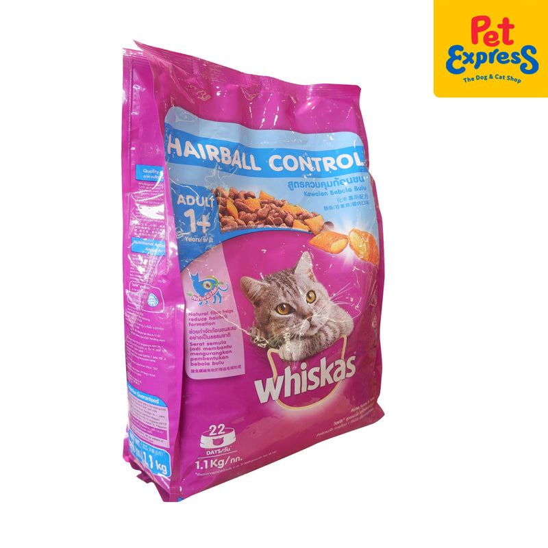 Whiskas Adult Chicken and Tuna Hairball Control Dry Cat Food 1.1kg_side