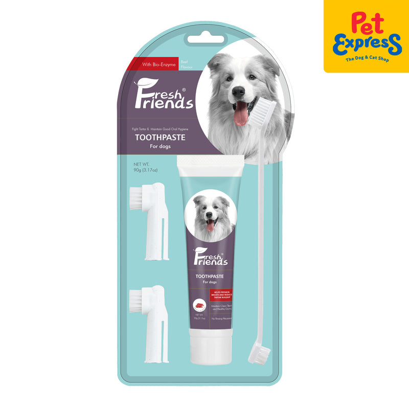 Fresh Friends Set of Beef Flavor Toothpaste 90g + 3 Toothbrush Dog Dental Care
