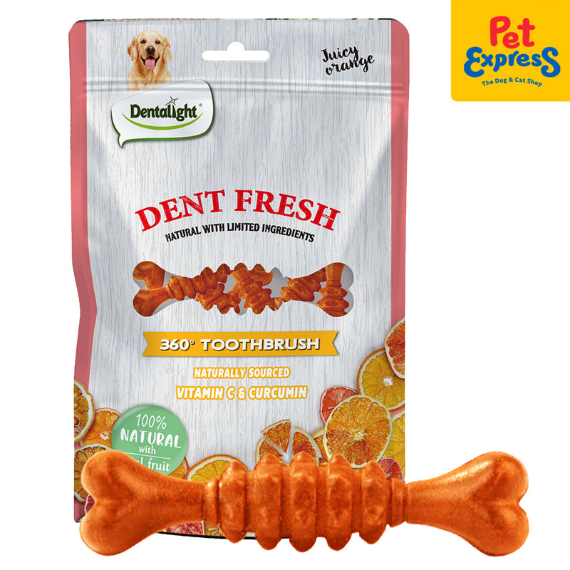 Dentalight Dent Fresh 360° Toothbrush Immunity Boost Orange Dog Treats 18s 150g