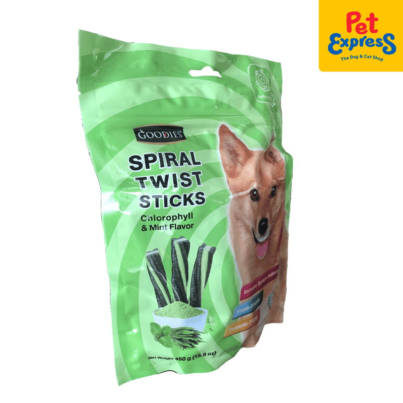 Goodies Spiral Twist Sticks Chlorophyll and Mint Dog Treats 450g_side