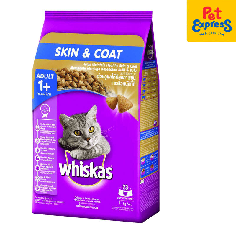 Whiskas Adult Skin and Coat Dry Cat Food 1.1kg_front