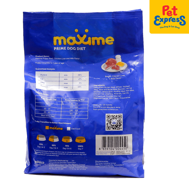 Maxime Puppy Beef, Chicken Liver and Milk Dry Dog Food 1.5kg_back