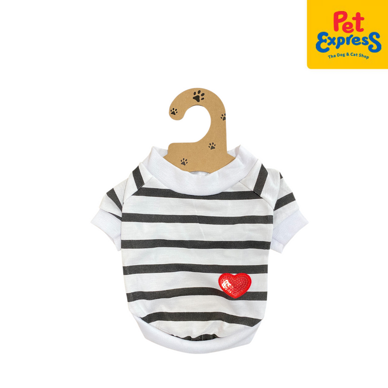 Pet Express Shirt Stripes Heart Dog Apparel Small White