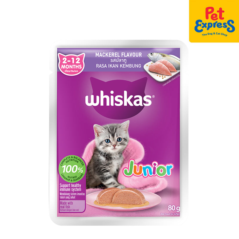 NEW Whiskas Junior Mackerel Wet Cat Food 80g (14 pouches)
