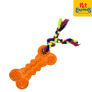 Lucky Dog Rubber Bone Rope Dog Toy Orange