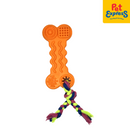Lucky Dog Rubber Bone Rope Dog Toy Orange