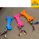 Lucky Dog Rubber Bone Rope Dog Toy Orange