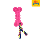 Lucky Dog Rubber Bone Rope Dog Toy Pink