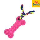 Lucky Dog Rubber Bone Rope Dog Toy Pink