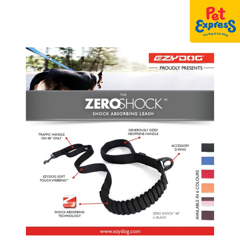 EzyDog Zero Shock Dog Leash 48 inches Black