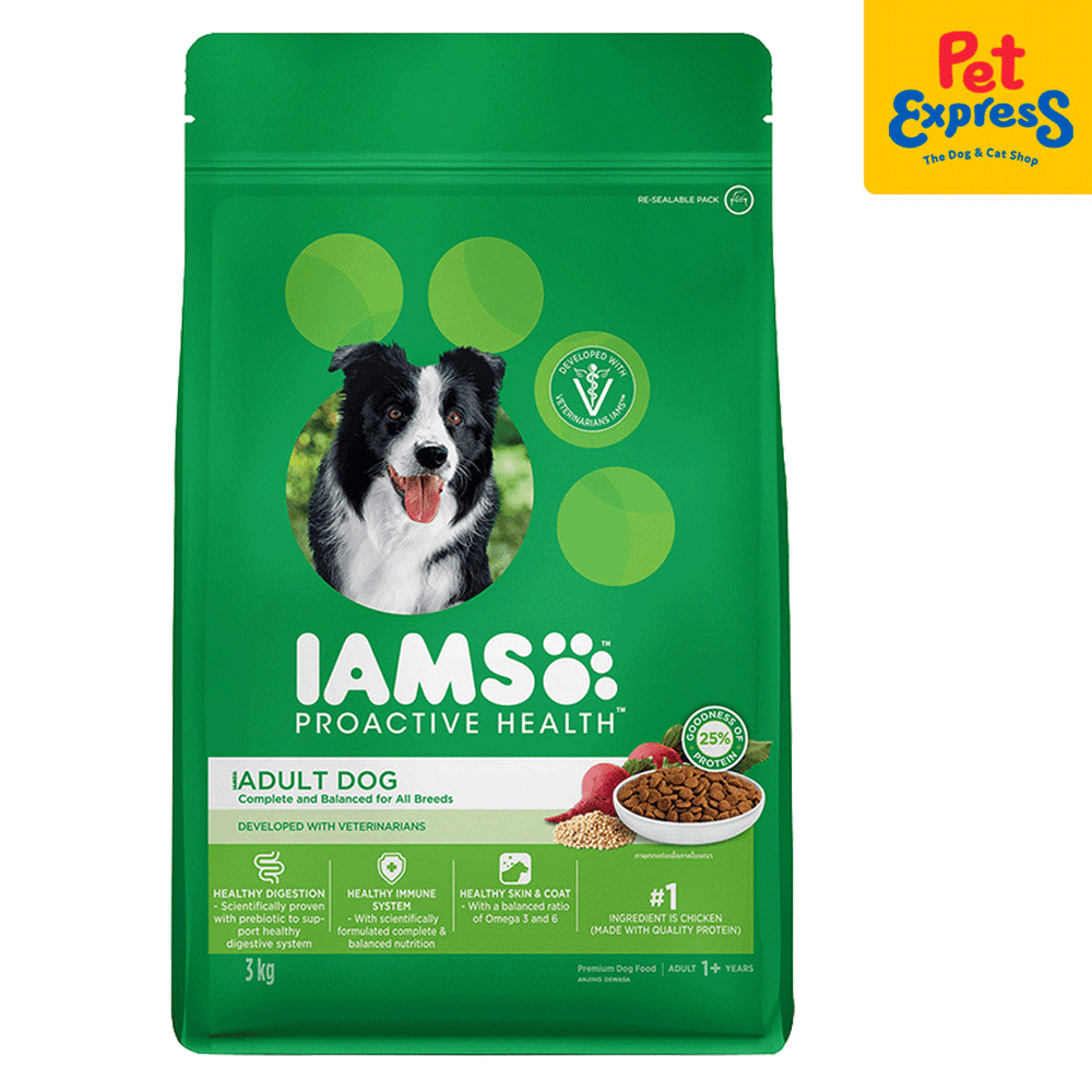 IAMS Adult All Breed Chicken Dry Dog Food 3kg Pet Express
