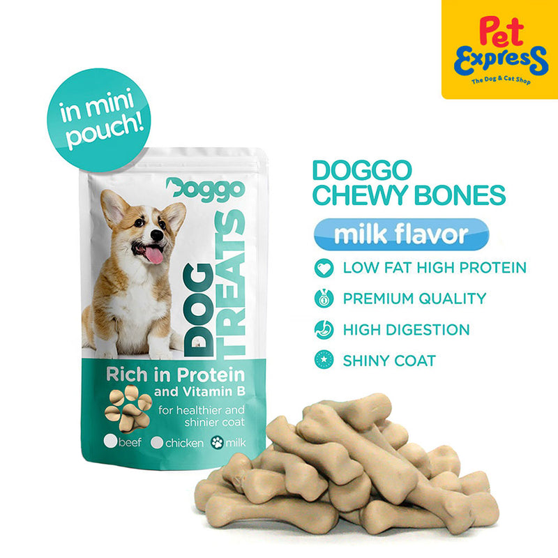 Doggo Chewy Bones Milk Dog Treats Mini Pouch 80g