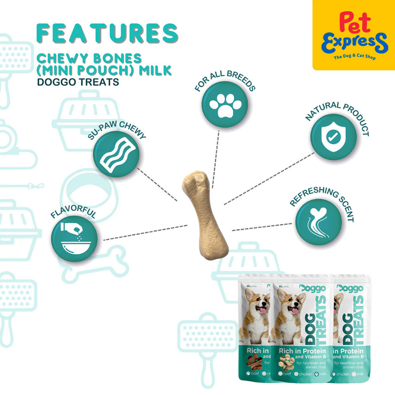 Doggo Chewy Bones Milk Dog Treats Mini Pouch 80g