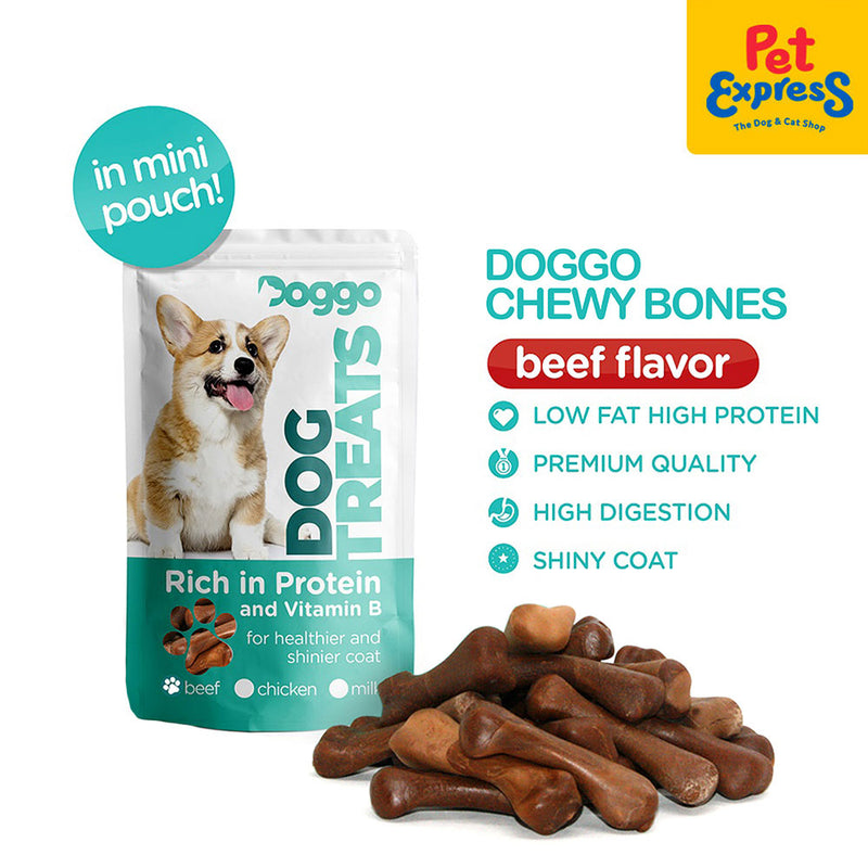 Doggo Chewy Bones Beef Dog Treats Mini Pouch 80g