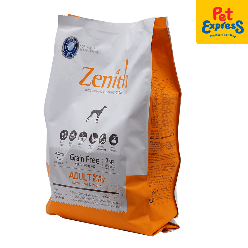 Zenith Grain Free Soft Adult Small Breed Lamb and Potato Dry Dog Food 3kg_side a