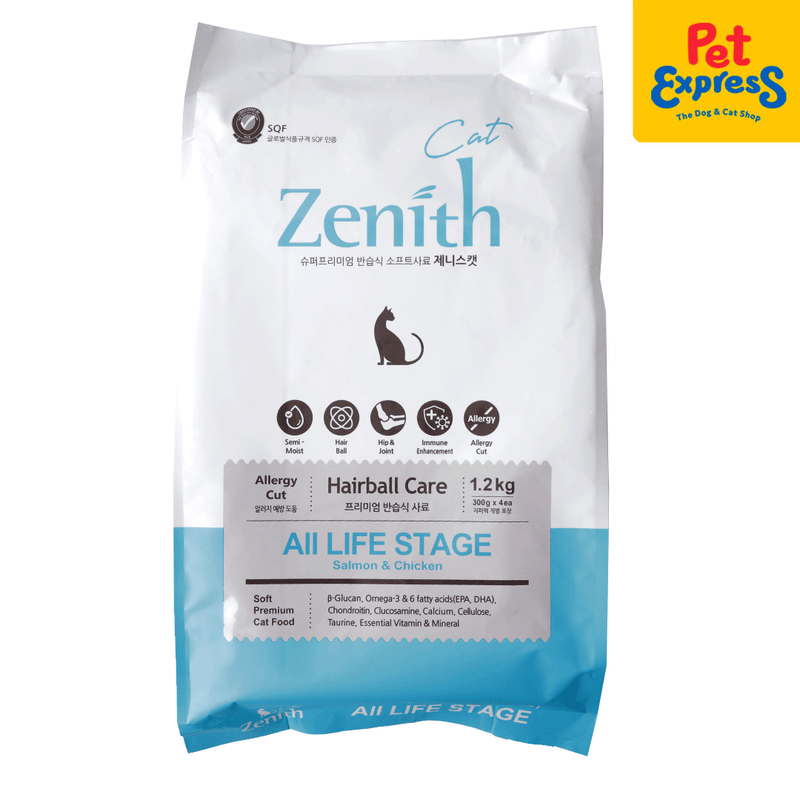 Zenith Grain Free Premium All Life Stages Hairball Care Salmon and Chicken Dry Cat Food 1.2kg