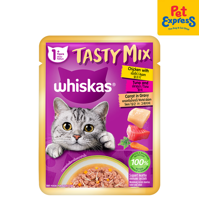 Whiskas Adult Tasty Mix Chicken with Tuna and Carrot in Gravy Wet Cat Food 70g (14 pouches)