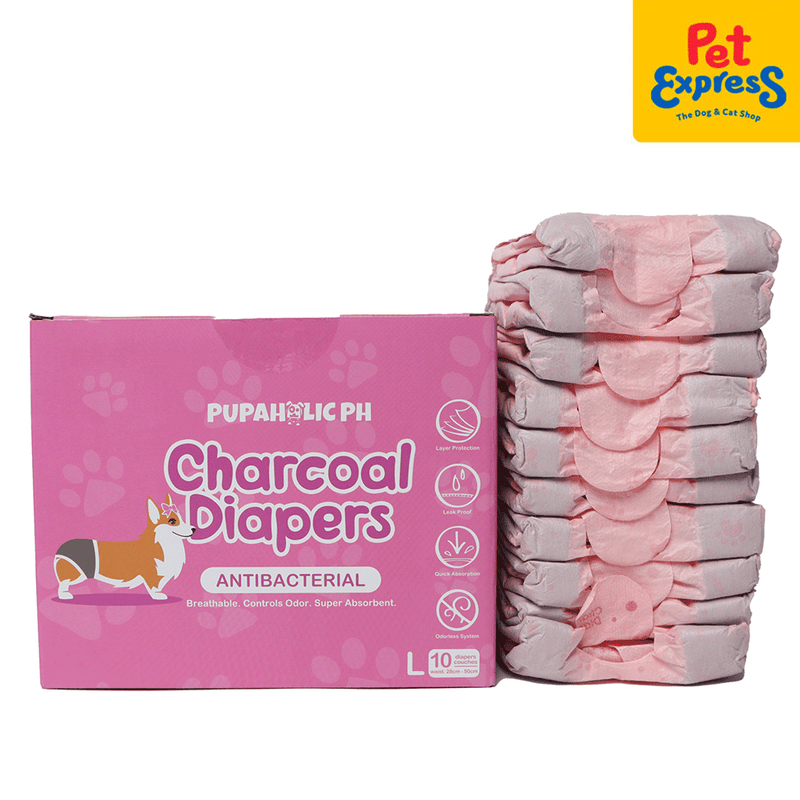 Pupaholic Antibacterial Charcoal Dog Diaper 10s Large