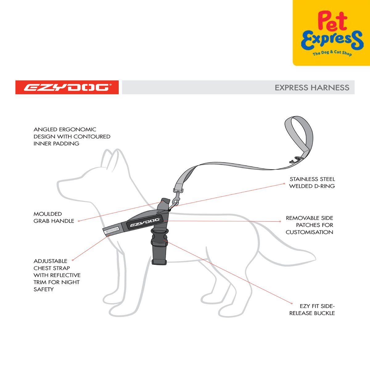 EzyDog Express Dog Harness Large Denim - Main Image