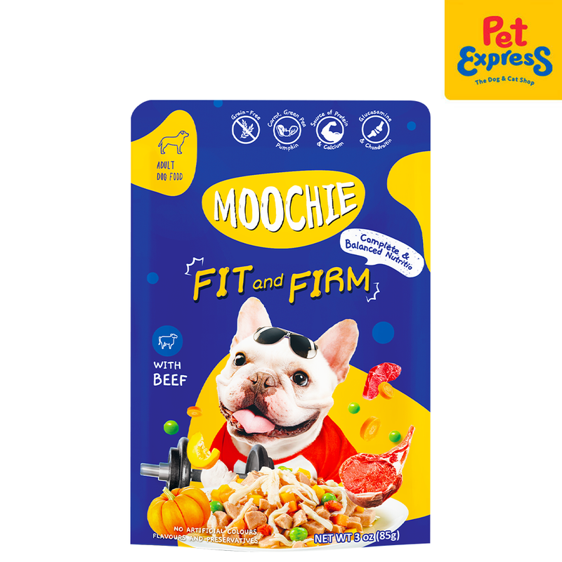 Moochie Adult Small Breed Fit and Firm Beef Wet Dog Food 85g (12 pouches)