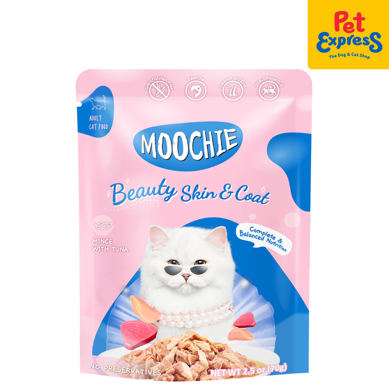 Moochie Adult Beauty Skin and Coat Tuna Wet Cat Food 70g (12 pouches)