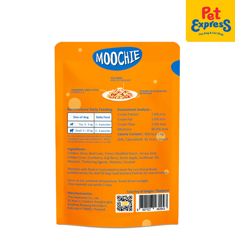 Moochie Adult Small Breed Boost Immune Duck Wet Dog Food 85g (12 pouches)
