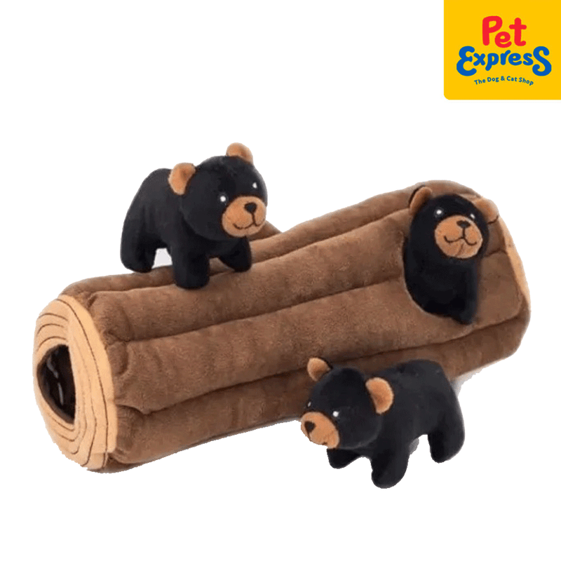 Zippy Paws Burrow Black Bear Log Plush Dog Toy