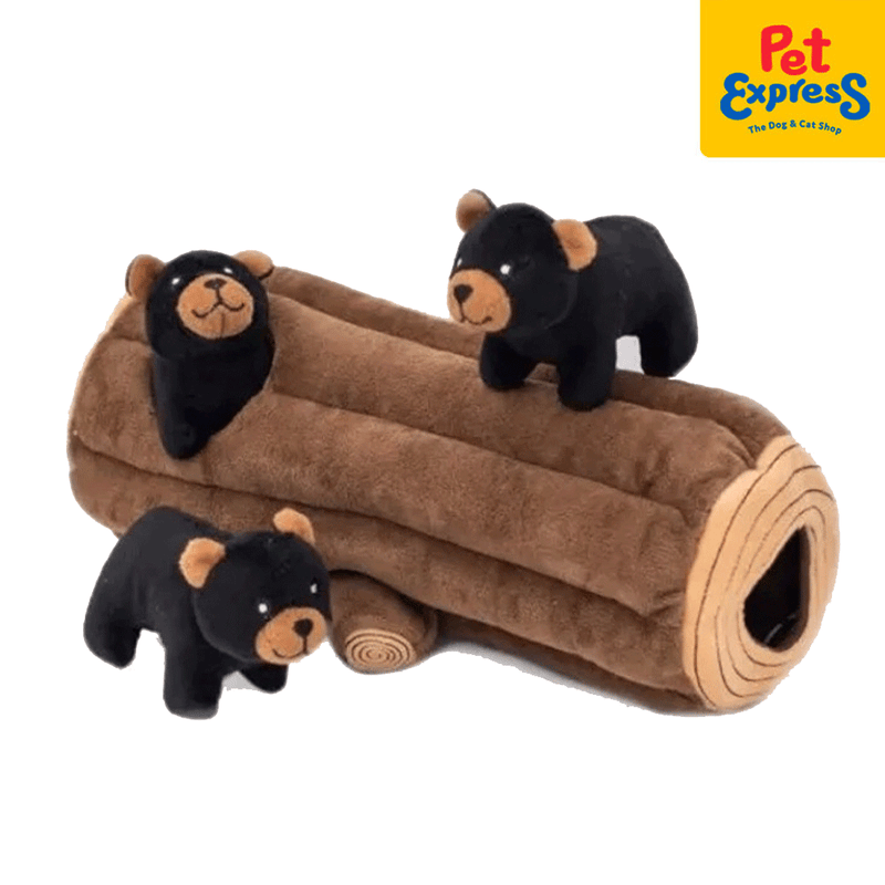 Zippy Paws Burrow Black Bear Log Plush Dog Toy