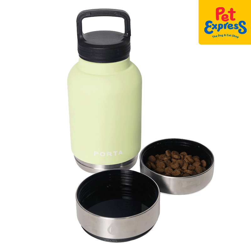 Porta Water Bottle with Detachable Pet Bowls Pet Feeder Lime Green 32oz