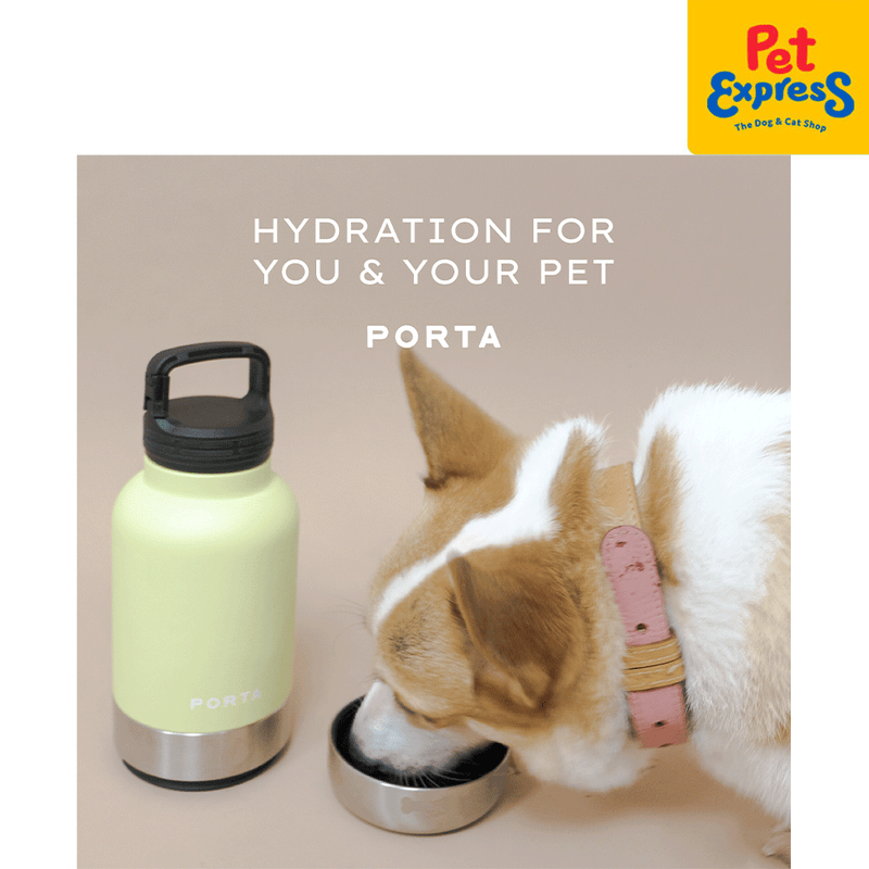 Porta Water Bottle with Detachable Pet Bowls Pet Feeder Lime Green 32oz