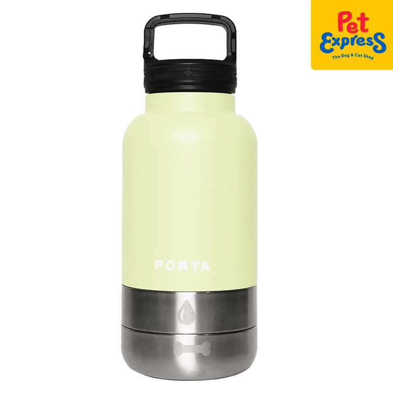Porta Water Bottle with Detachable Pet Bowls Pet Feeder Lime Green 32oz