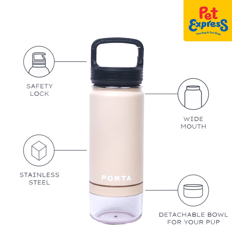 Porta Water Bottle with Detachable Pet Bowl Pet Feeder Sand 16oz