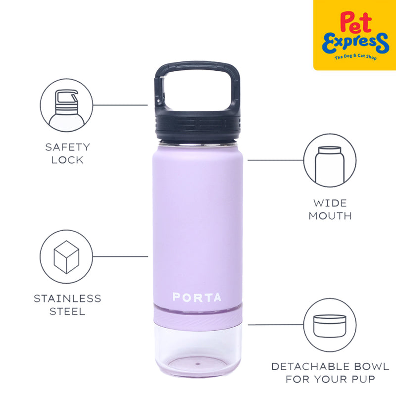 Porta Water Bottle with Detachable Pet Bowl Pet Feeder Lilac 16oz