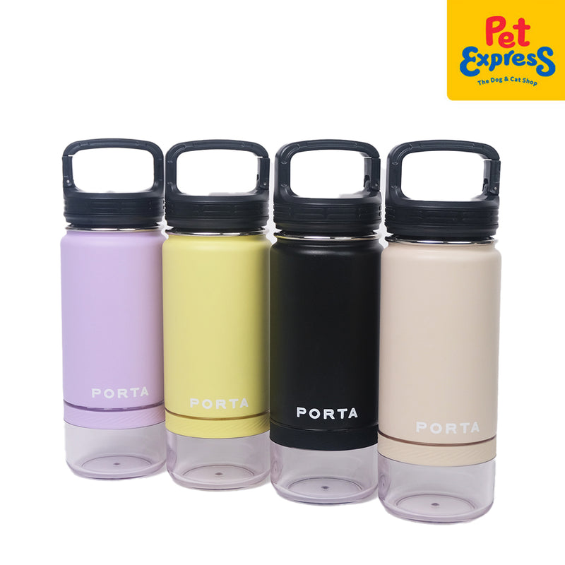 Porta Water Bottle with Detachable Pet Bowl Pet Feeder Charcoal Black 16oz