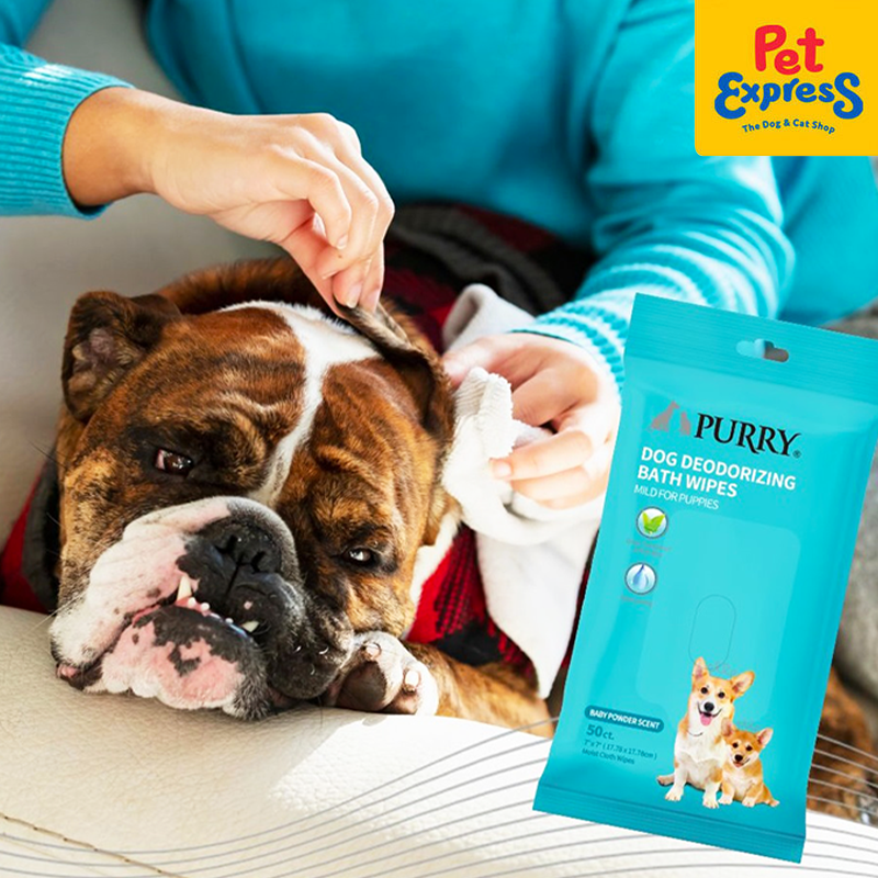 Purry Baby Powder Scent Dog Deodorizing Bath Wipes 50s