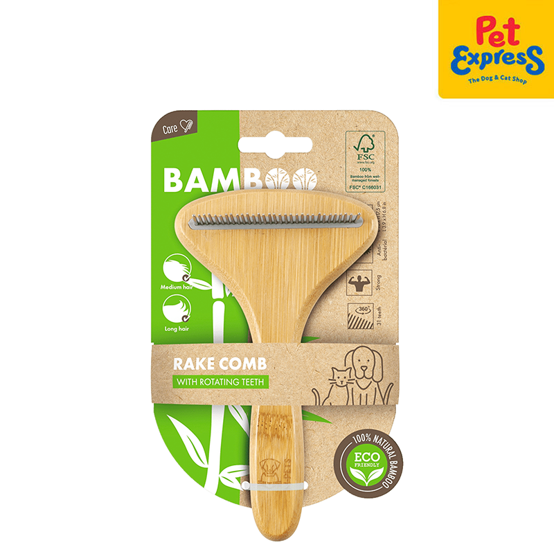 Bamboo Rake Comb with 31 Rotating Teeth | Pet Express