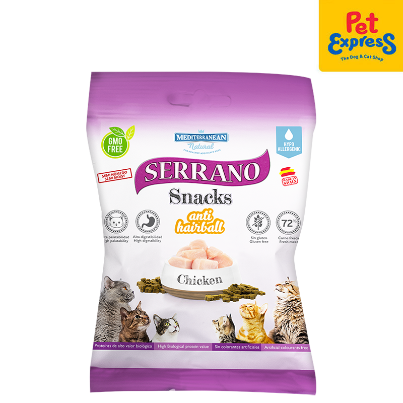 Mediterranean Natural Serrano Snacks Anti Hairball Chicken Cat Treats 50g