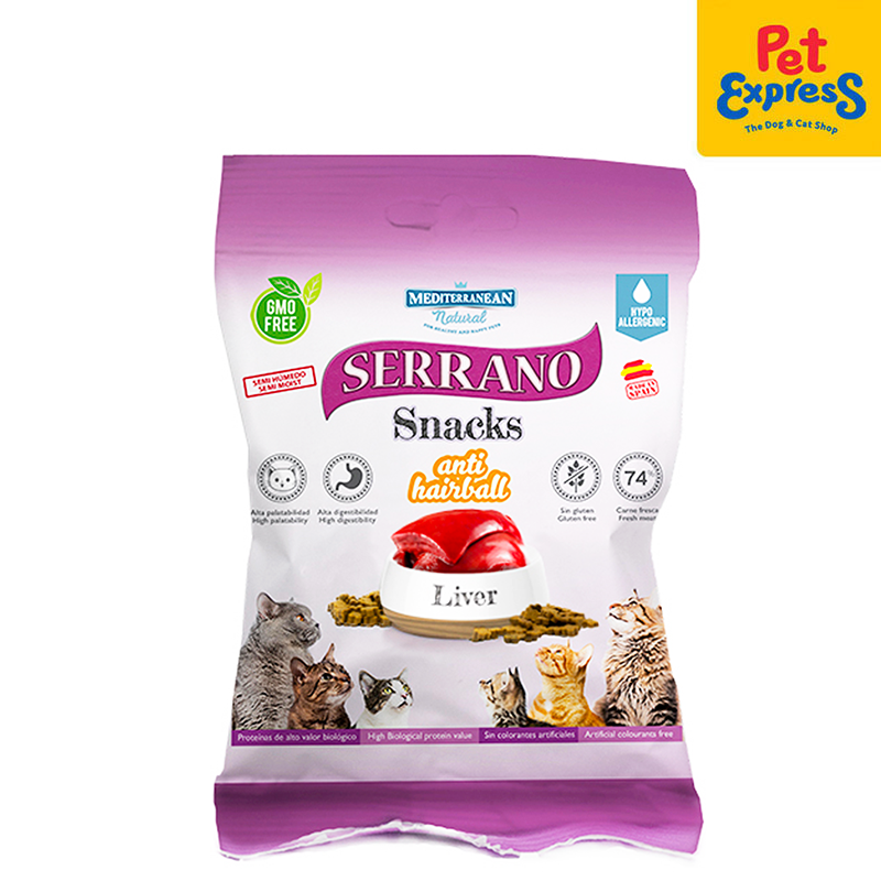 Mediterranean Natural Serrano Snacks Anti Hairball Liver Cat Treats 50g