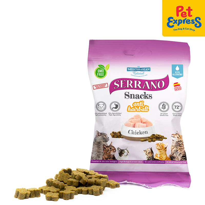 Mediterranean Natural Serrano Snacks Anti Hairball Chicken Cat Treats 50g