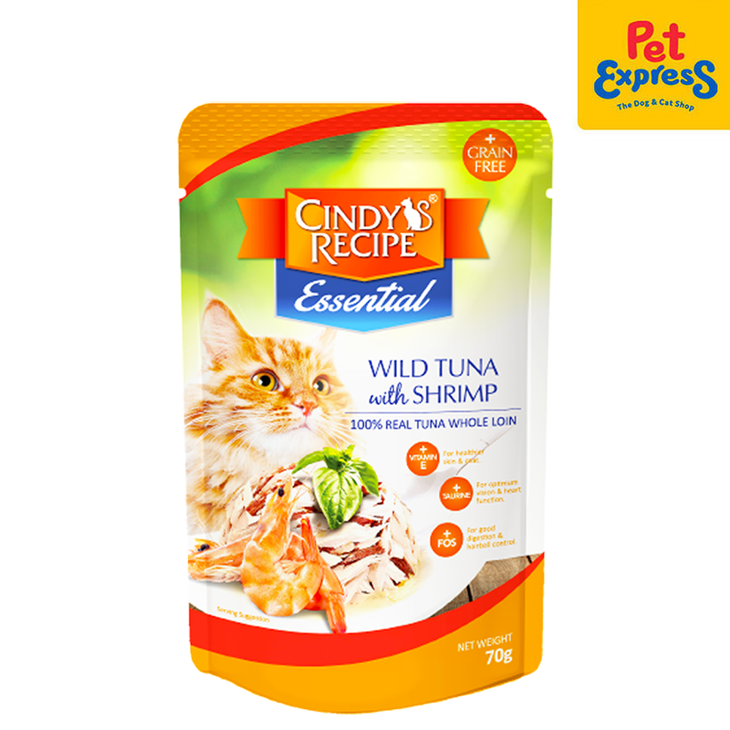 Cindy's Recipe Essential Wild Tuna with Shrimp Wet Cat Food 70g (12 pouches)