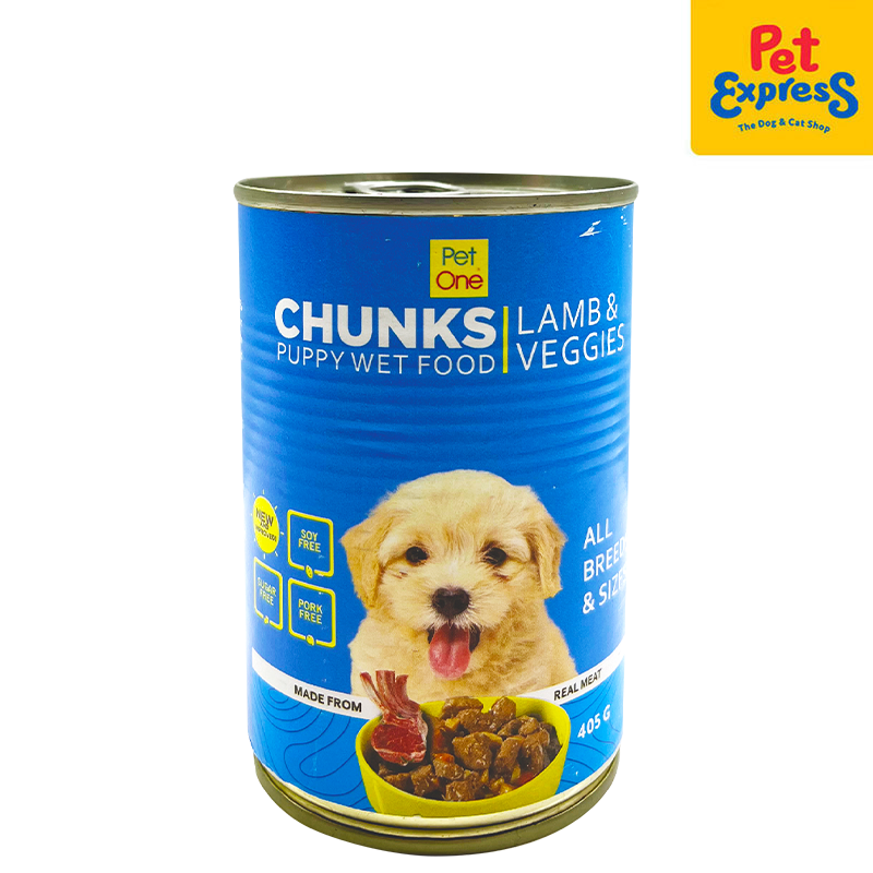 Pet One Puppy Chunks Lamb and Veggies Wet Dog Food 405g