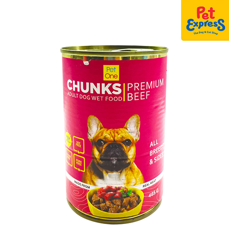 Pet One Adult Chunks Premium Beef Wet Dog Food 405g