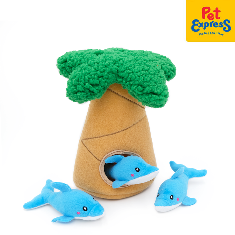 Zippy Paws Burrow Dolphins in Palm Tree Plush Dog Toy