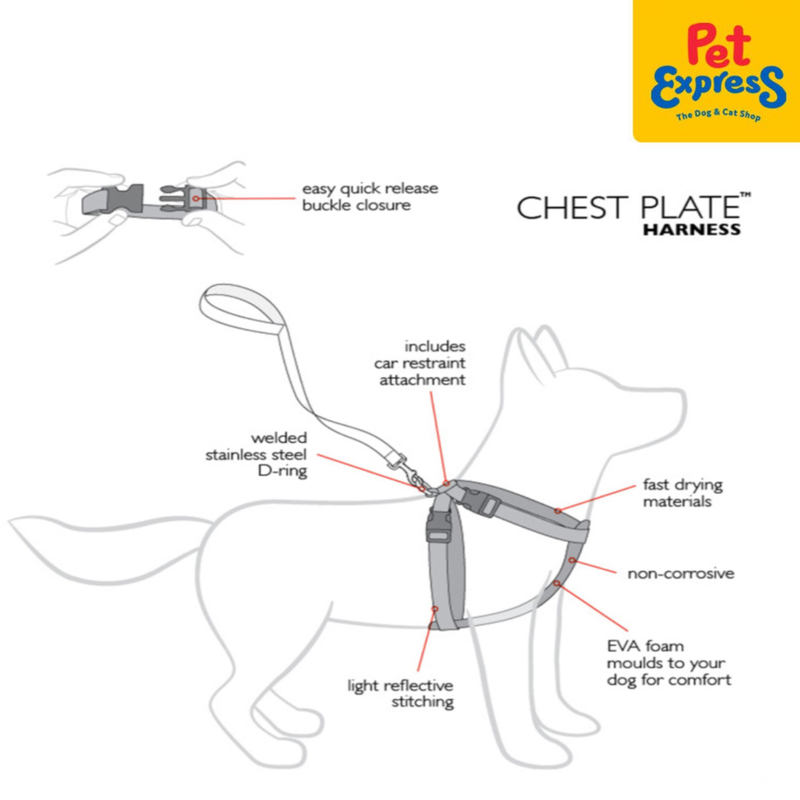 EzyDog Chest Plate Dog Harness Small Black Denim