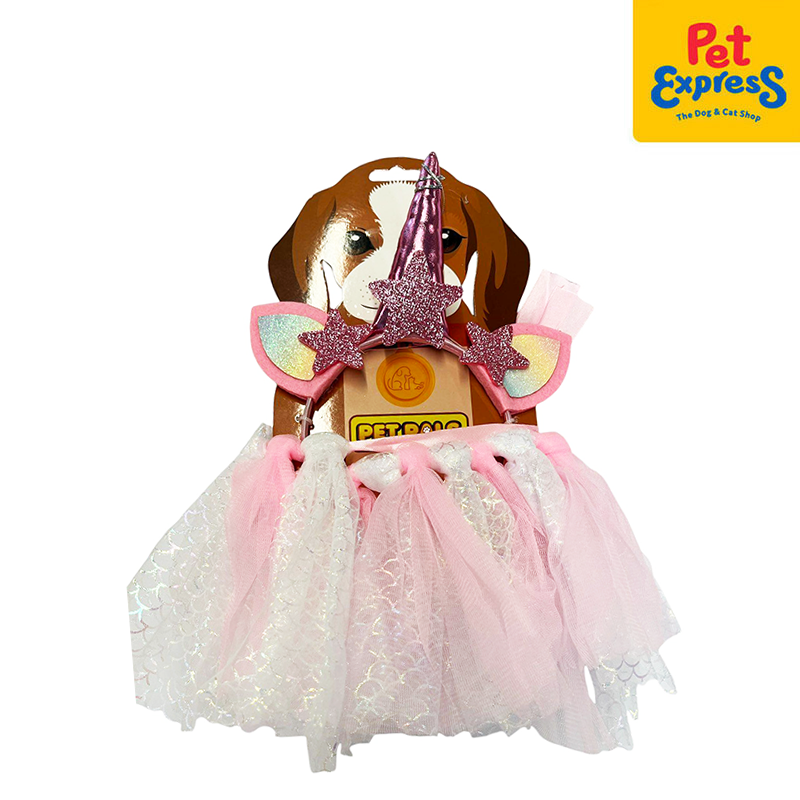 Pet Pals Unicorn Star Tutu Set Dog Costume Small White Pink