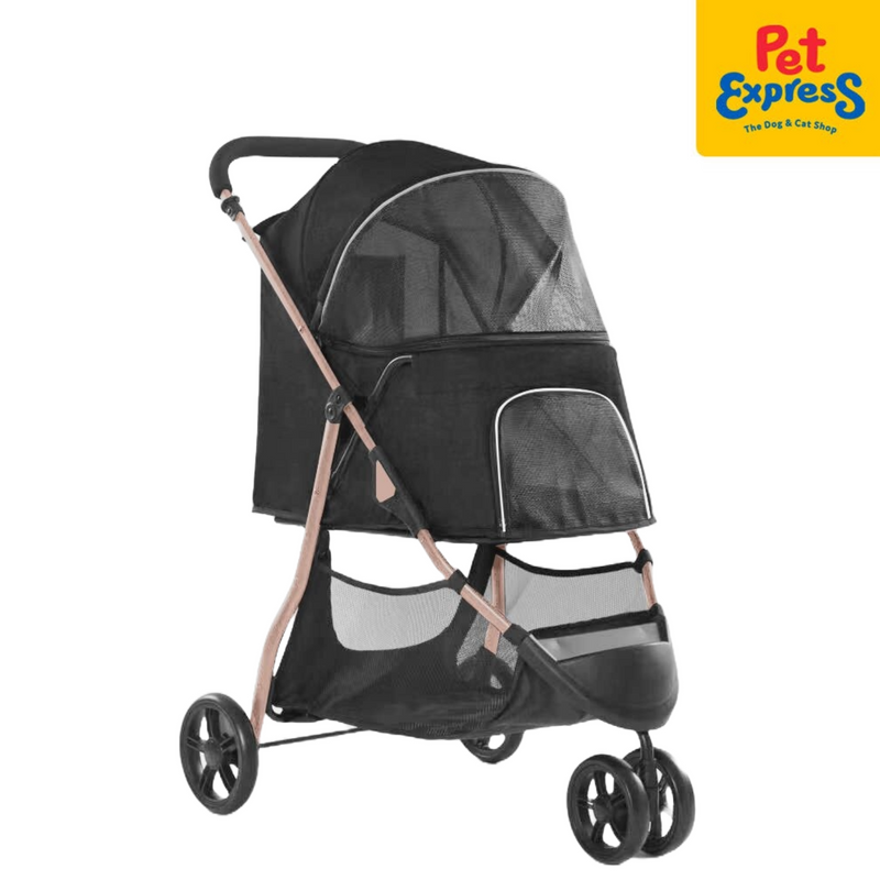 Pet Pals 3 Wheel Pet Stroller Black Gold