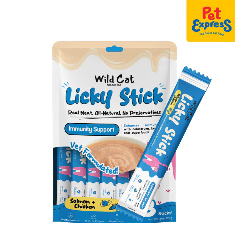 Wild Cat Licky Stick Salmon and Chicken Immunity Support Premium Cat Treats 8x128g